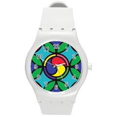 Colors Patterns Scales Geometry Round Plastic Sport Watch (m)