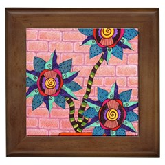 Brick Wall Flower Pot In Color Framed Tile by okhismakingart