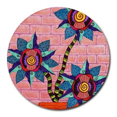 Brick Wall Flower Pot In Color Round Mousepads by okhismakingart