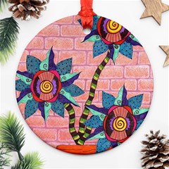 Brick Wall Flower Pot In Color Ornament (round) by okhismakingart