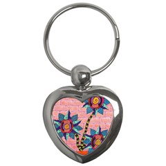 Brick Wall Flower Pot In Color Key Chain (heart)