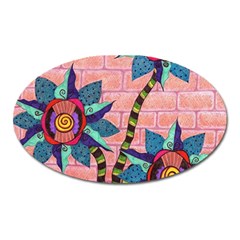 Brick Wall Flower Pot In Color Oval Magnet by okhismakingart