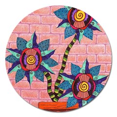 Brick Wall Flower Pot In Color Magnet 5  (round) by okhismakingart