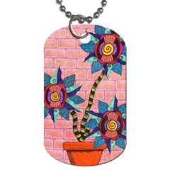 Brick Wall Flower Pot In Color Dog Tag (one Side) by okhismakingart