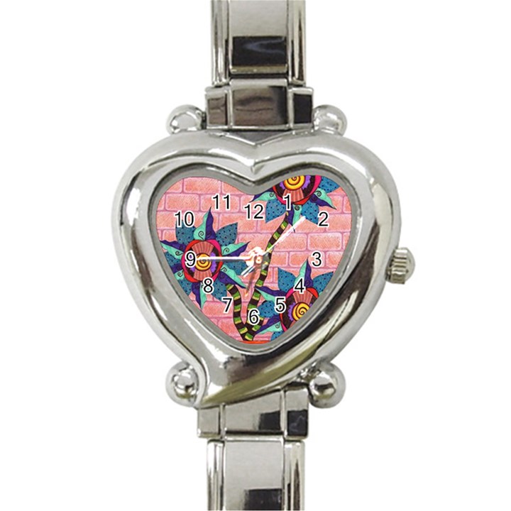 Brick Wall Flower Pot in Color Heart Italian Charm Watch