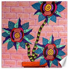 Brick Wall Flower Pot In Color Canvas 16  X 16  by okhismakingart