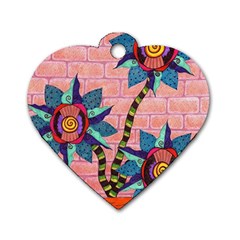 Brick Wall Flower Pot In Color Dog Tag Heart (two Sides) by okhismakingart