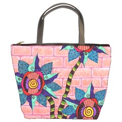 Brick Wall Flower Pot In Color Bucket Bag by okhismakingart