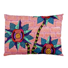 Brick Wall Flower Pot In Color Pillow Case by okhismakingart