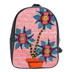 Brick Wall Flower Pot In Color School Bag (large) by okhismakingart