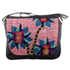 Brick Wall Flower Pot In Color Messenger Bag by okhismakingart