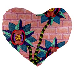 Brick Wall Flower Pot In Color Large 19  Premium Heart Shape Cushions by okhismakingart