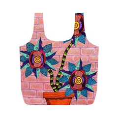 Brick Wall Flower Pot In Color Full Print Recycle Bag (m) by okhismakingart