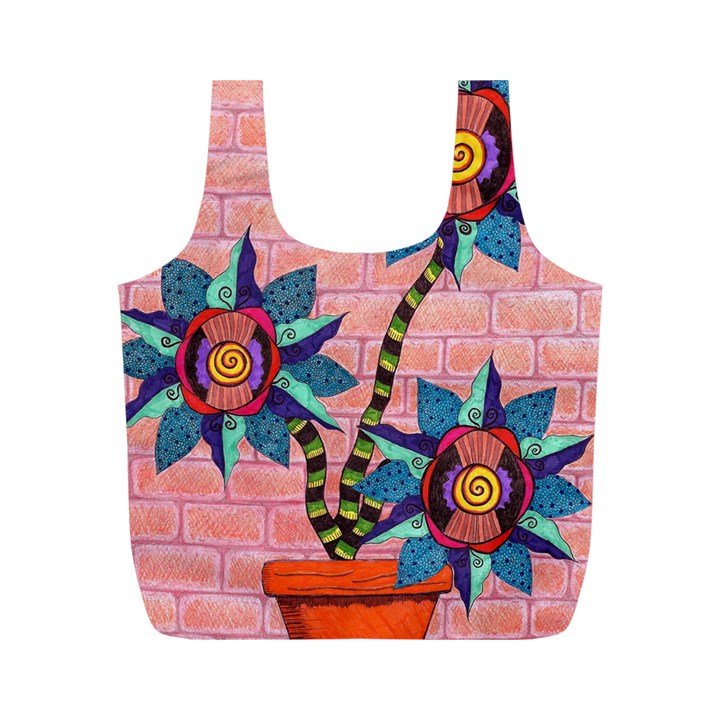 Brick Wall Flower Pot in Color Full Print Recycle Bag (M)