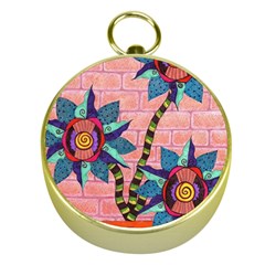 Brick Wall Flower Pot In Color Gold Compasses by okhismakingart