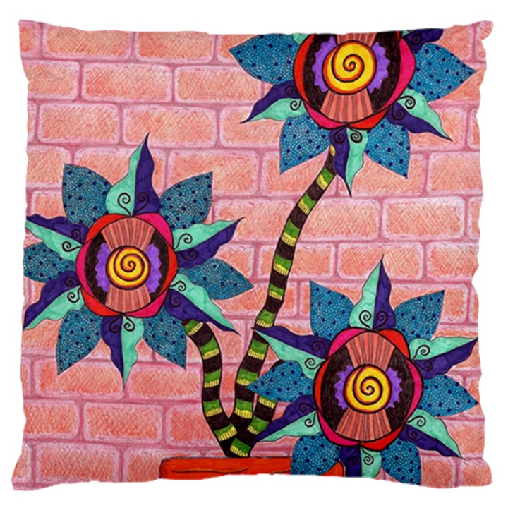 Brick Wall Flower Pot in Color Large Flano Cushion Case (Two Sides)