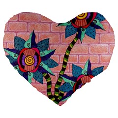 Brick Wall Flower Pot In Color Large 19  Premium Flano Heart Shape Cushions by okhismakingart