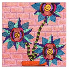 Brick Wall Flower Pot In Color Large Satin Scarf (square) by okhismakingart