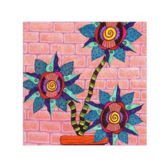 Brick Wall Flower Pot In Color Small Satin Scarf (square)