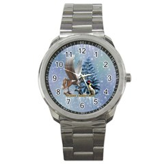 Merry Christmas, Funny Pegasus With Penguin Sport Metal Watch by FantasyWorld7