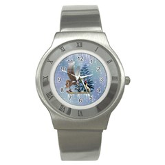 Merry Christmas, Funny Pegasus With Penguin Stainless Steel Watch by FantasyWorld7