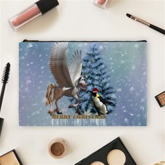 Merry Christmas, Funny Pegasus With Penguin Cosmetic Bag (large) by FantasyWorld7