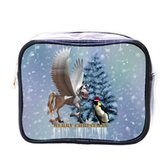 Merry Christmas, Funny Pegasus With Penguin Mini Toiletries Bag (one Side) by FantasyWorld7