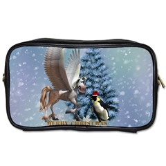 Merry Christmas, Funny Pegasus With Penguin Toiletries Bag (two Sides) by FantasyWorld7