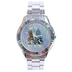 Merry Christmas, Funny Pegasus With Penguin Stainless Steel Analogue Watch by FantasyWorld7