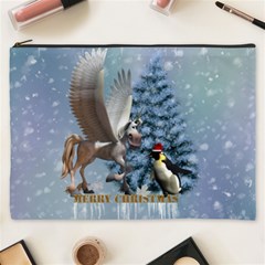 Merry Christmas, Funny Pegasus With Penguin Cosmetic Bag (xxxl) by FantasyWorld7