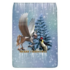 Merry Christmas, Funny Pegasus With Penguin Removable Flap Cover (l) by FantasyWorld7