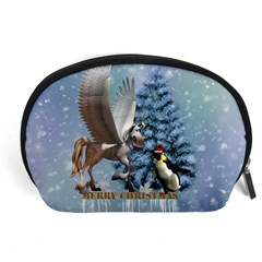 Merry Christmas, Funny Pegasus With Penguin Accessory Pouch (large) by FantasyWorld7