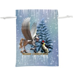 Merry Christmas, Funny Pegasus With Penguin  Lightweight Drawstring Pouch (xl) by FantasyWorld7