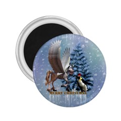 Merry Christmas, Funny Pegasus With Penguin 2 25  Magnets by FantasyWorld7