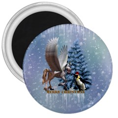 Merry Christmas, Funny Pegasus With Penguin 3  Magnets by FantasyWorld7