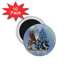 Merry Christmas, Funny Pegasus With Penguin 1 75  Magnets (10 Pack)  by FantasyWorld7