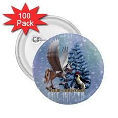 Merry Christmas, Funny Pegasus With Penguin 2 25  Buttons (100 Pack)  by FantasyWorld7