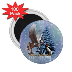 Merry Christmas, Funny Pegasus With Penguin 2 25  Magnets (100 Pack)  by FantasyWorld7