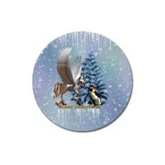 Merry Christmas, Funny Pegasus With Penguin Magnet 3  (round) by FantasyWorld7