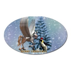 Merry Christmas, Funny Pegasus With Penguin Oval Magnet by FantasyWorld7