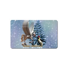 Merry Christmas, Funny Pegasus With Penguin Magnet (name Card) by FantasyWorld7