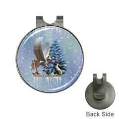 Merry Christmas, Funny Pegasus With Penguin Hat Clips With Golf Markers by FantasyWorld7