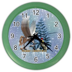 Merry Christmas, Funny Pegasus With Penguin Color Wall Clock by FantasyWorld7