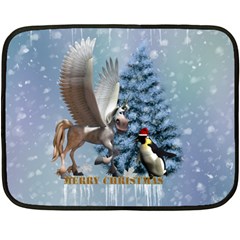 Merry Christmas, Funny Pegasus With Penguin Fleece Blanket (mini) by FantasyWorld7