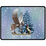 Merry Christmas, Funny Pegasus With Penguin Fleece Blanket (Large)  80 x60  Blanket Front