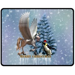 Merry Christmas, Funny Pegasus With Penguin Fleece Blanket (medium)  by FantasyWorld7