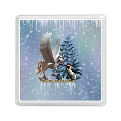 Merry Christmas, Funny Pegasus With Penguin Memory Card Reader (square) by FantasyWorld7