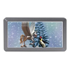 Merry Christmas, Funny Pegasus With Penguin Memory Card Reader (mini) by FantasyWorld7