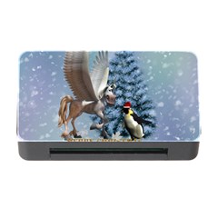 Merry Christmas, Funny Pegasus With Penguin Memory Card Reader With Cf by FantasyWorld7