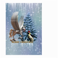 Merry Christmas, Funny Pegasus With Penguin Small Garden Flag (two Sides) by FantasyWorld7